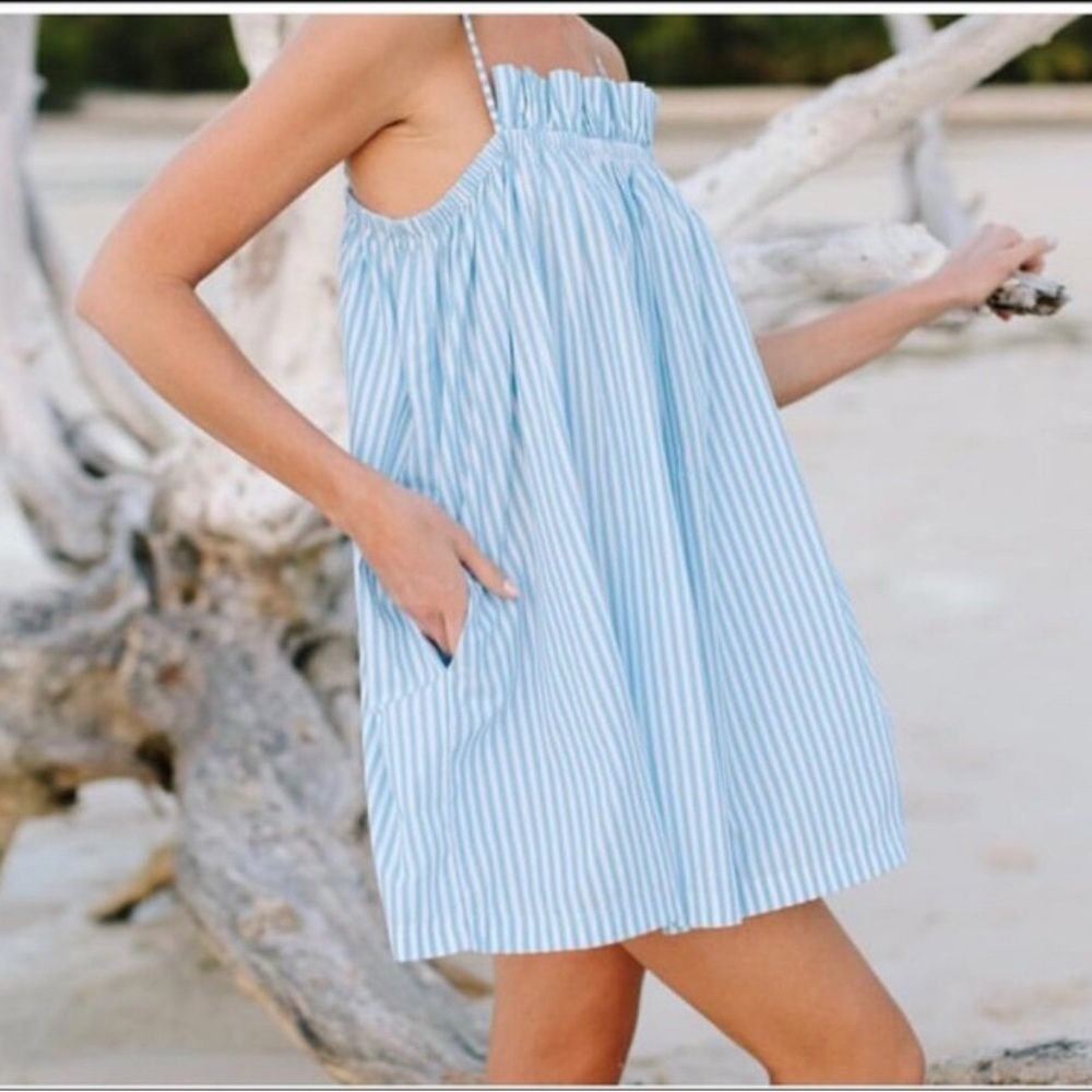 Lake Pajamas Striped Ruffle Mini Sleep Lounge Dress